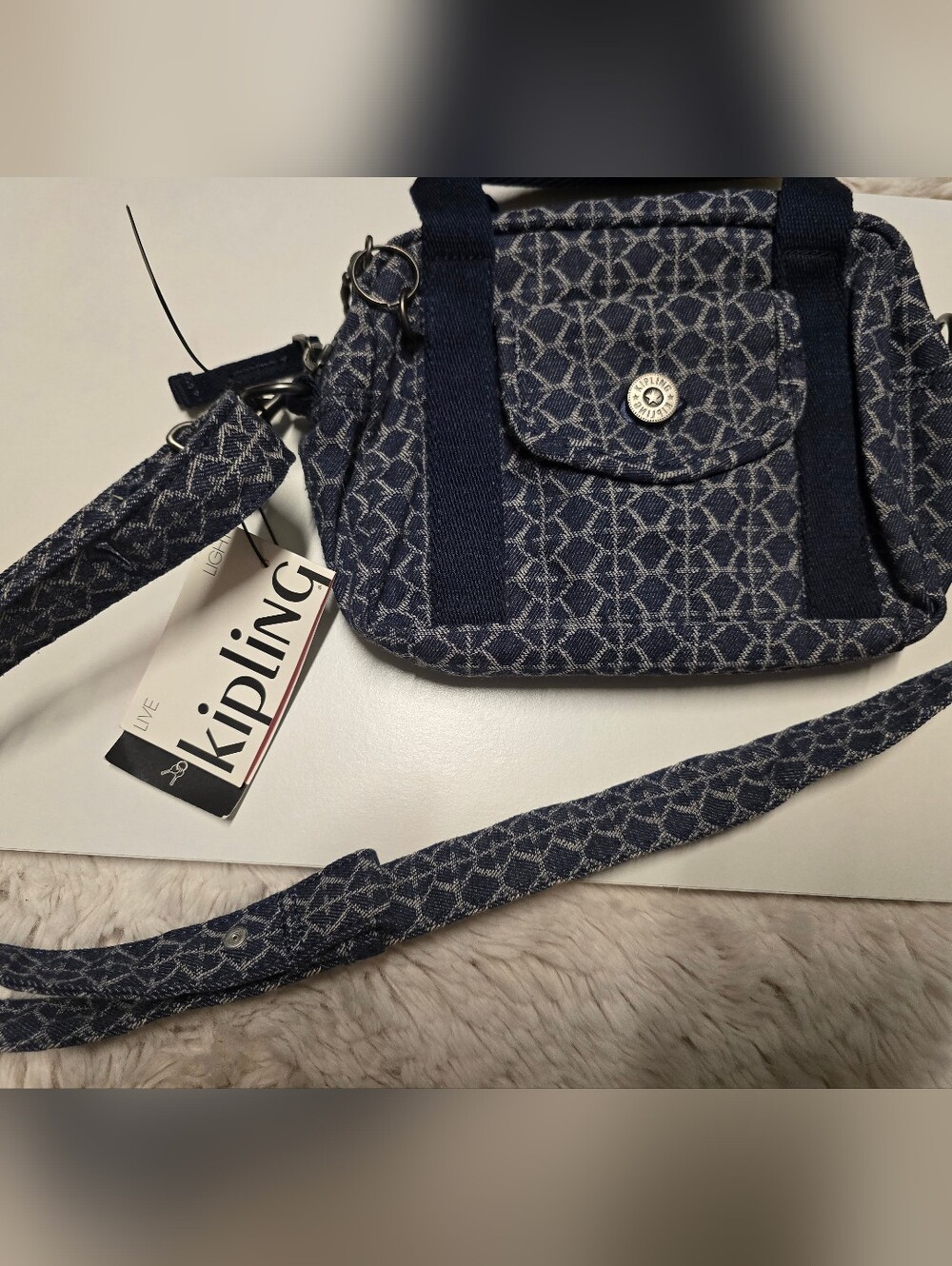 Kipling Navy Geometric Pattern Crossbody Bag